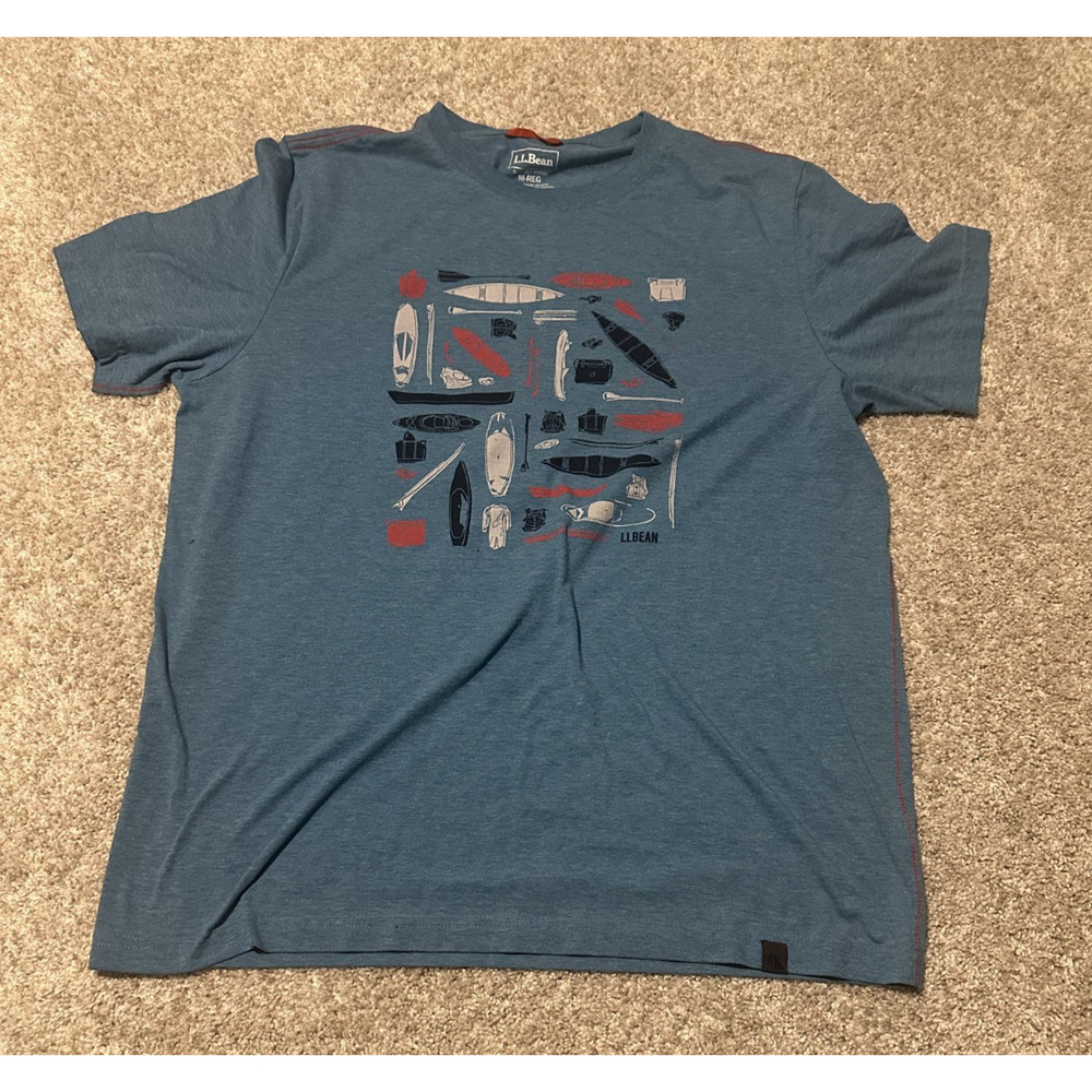 L.L.Bean Men’s M Slightly Fitted Graphic T-Shirt Blue Outdoor Canoe Kayak Tee